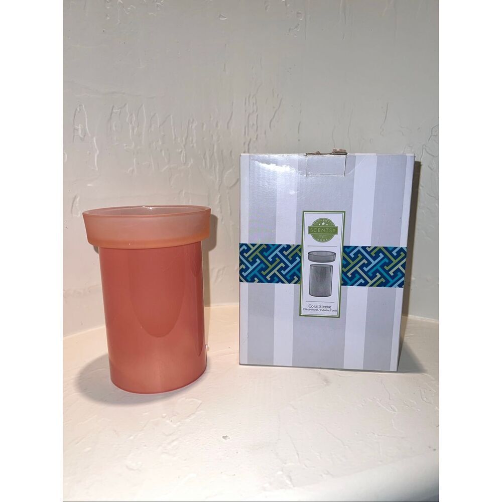 Scentsy Home Glass Cylinder Sleeve & Warming Dish Aromatherapy Coral OS NWOT